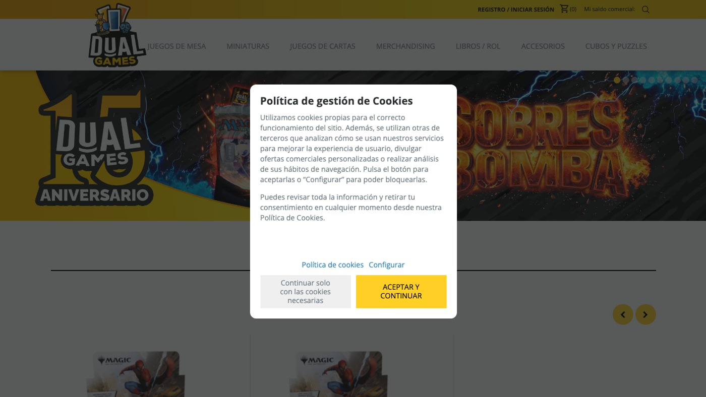 Captura de pantalla de la home de Dualgames