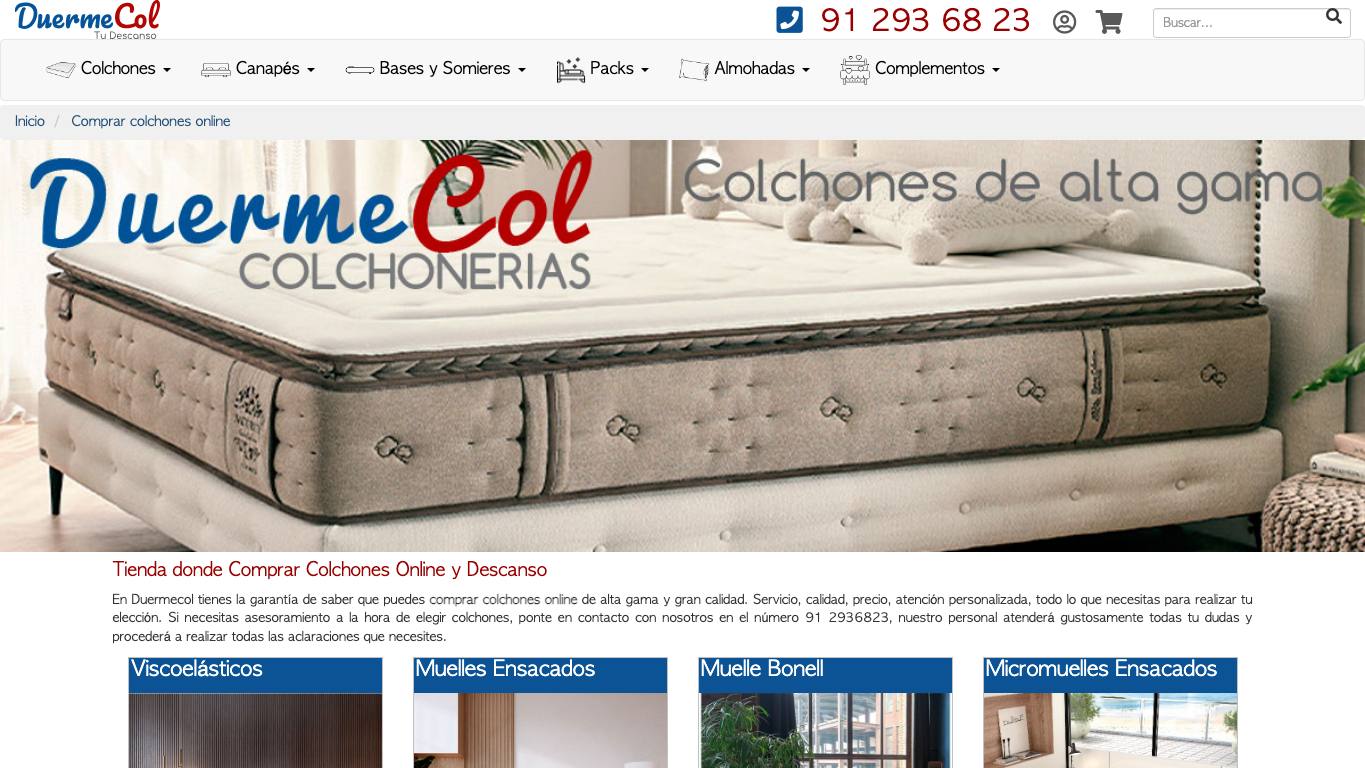 Captura de pantalla de la home de Duermecol