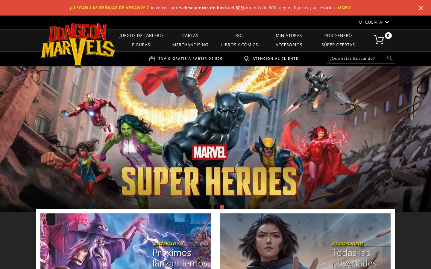 Captura limpia de la home oficial de Dungeon Marvels