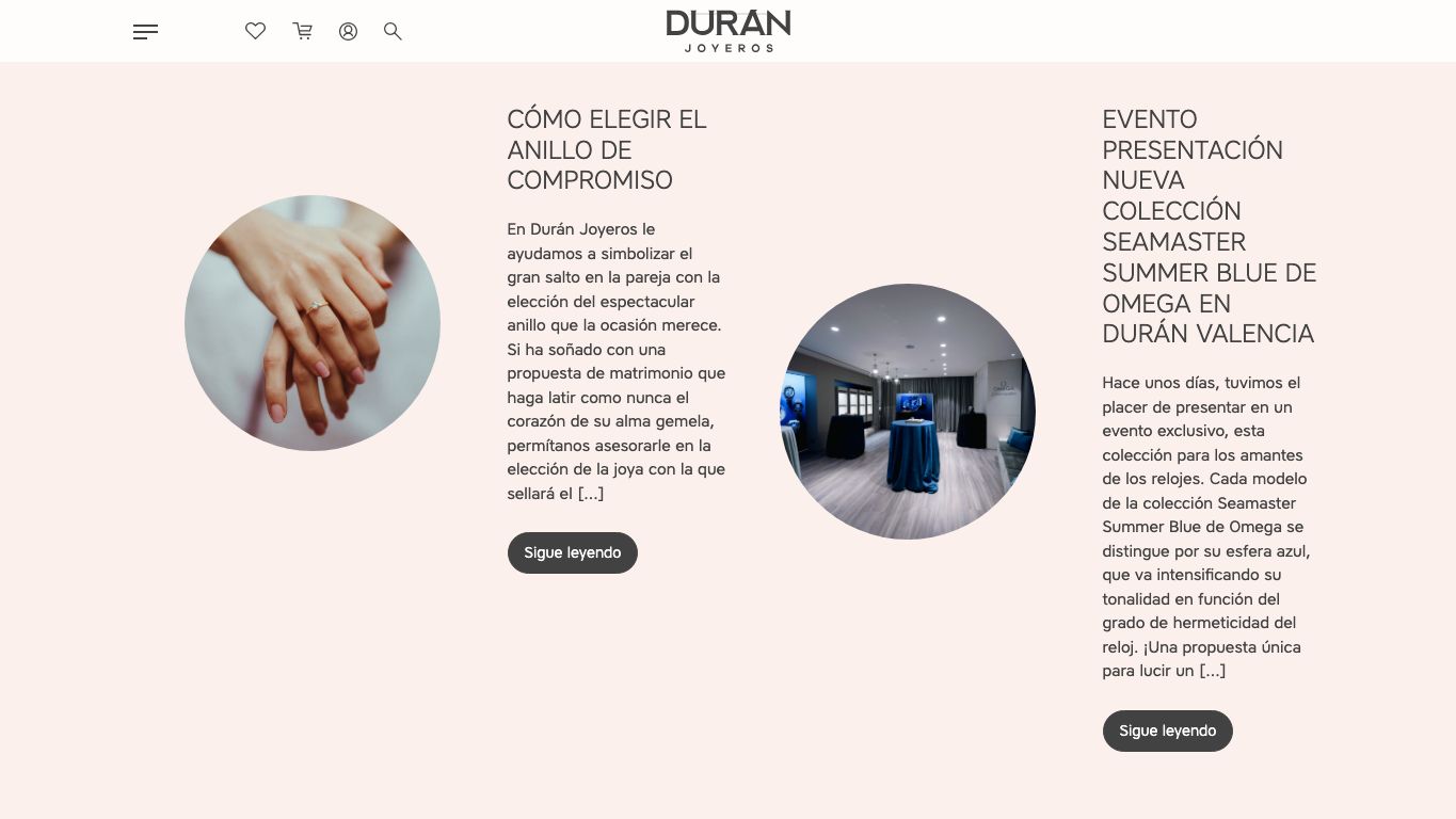 Captura real de la home de Durán Joyeros