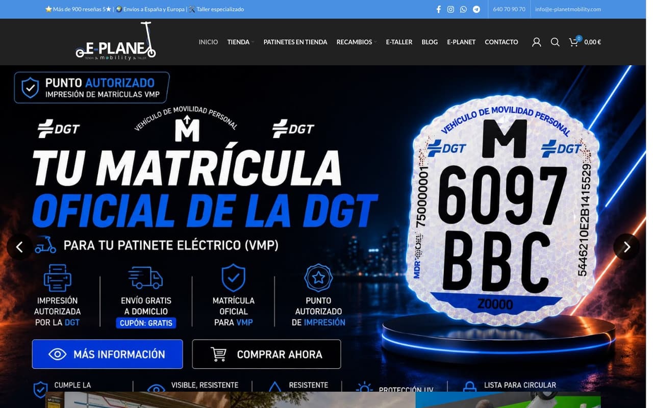 Captura limpia de la home oficial de E-Planet Mobility