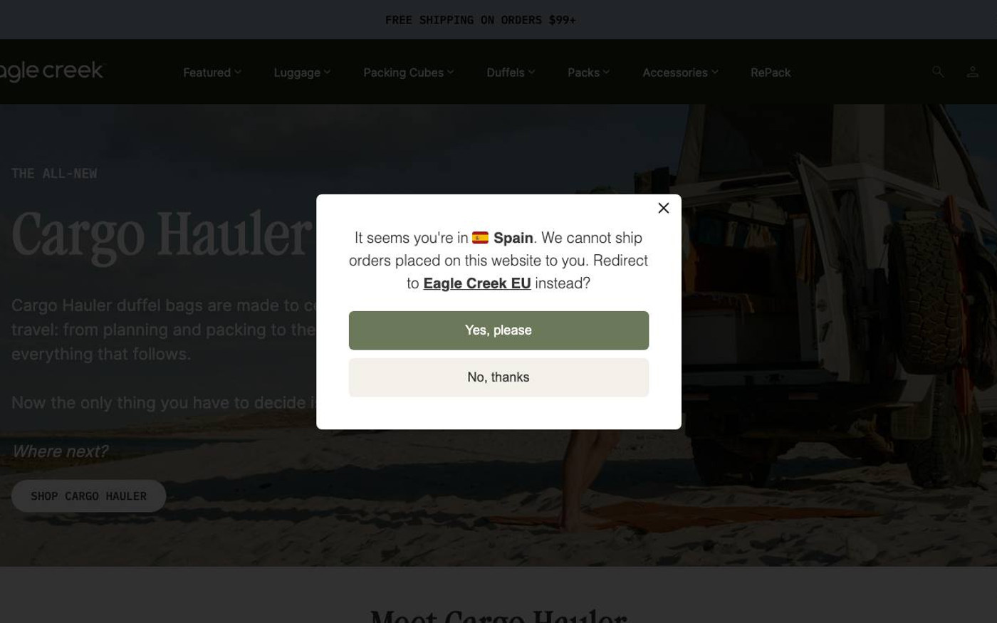 Captura de pantalla de la home de Eagle Creek