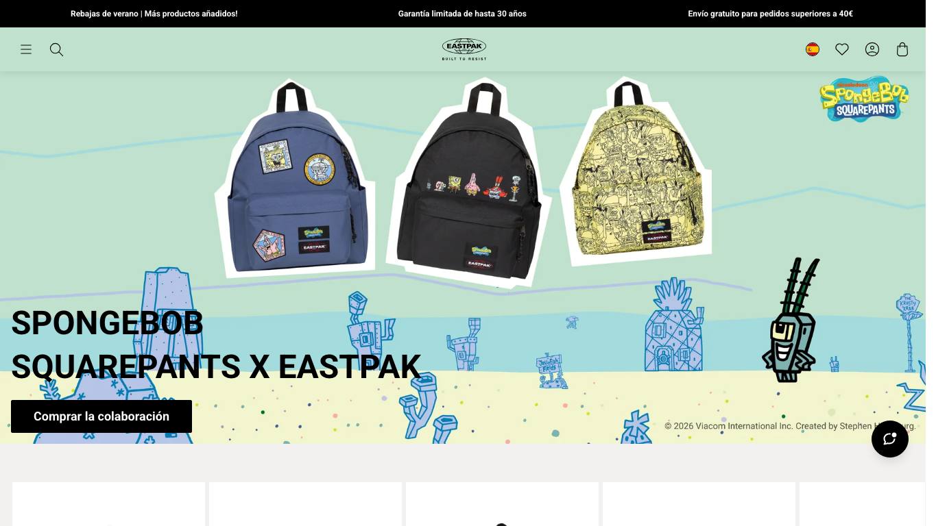 Captura real de la home de Eastpak