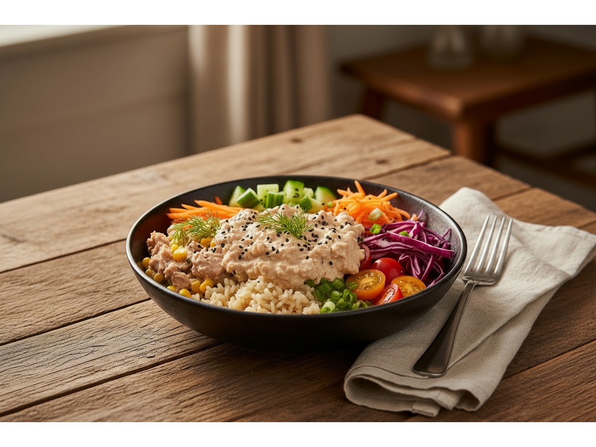 BUDDHA BOWL GOURMET DE ATÚN CREMOSO CON MAÍZ