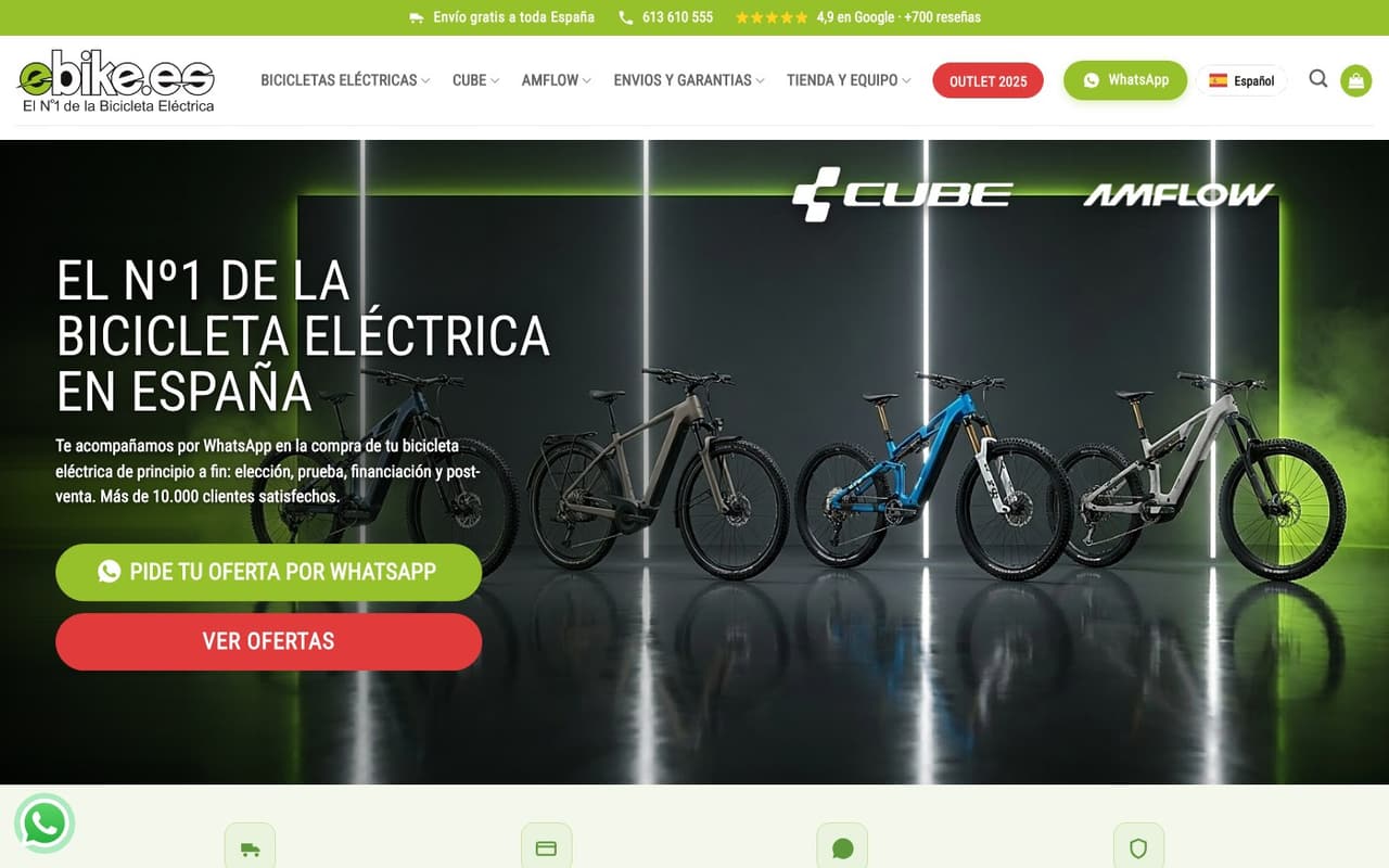 Captura de pantalla de la home de EBIKE.ES
