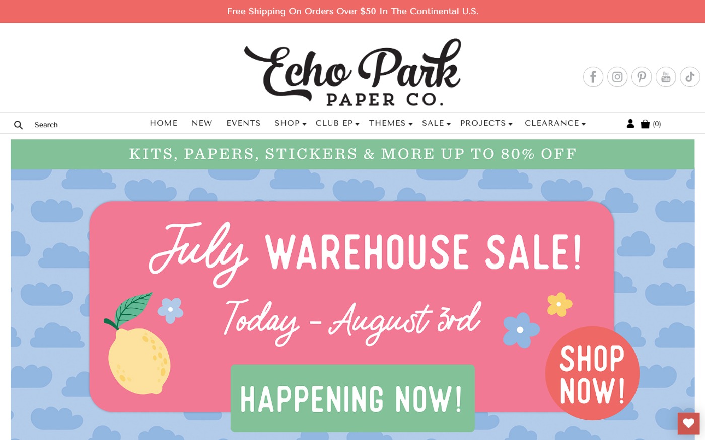 Captura limpia de la home oficial de Echo Park Paper Co.
