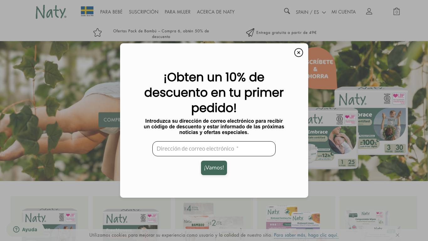 Captura de pantalla de la home de Eco by Naty