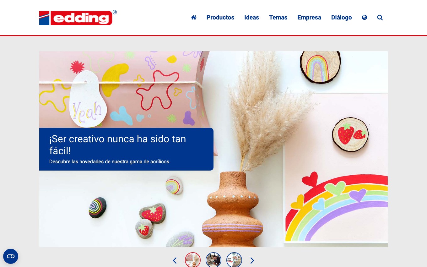 Captura de pantalla de la home de edding