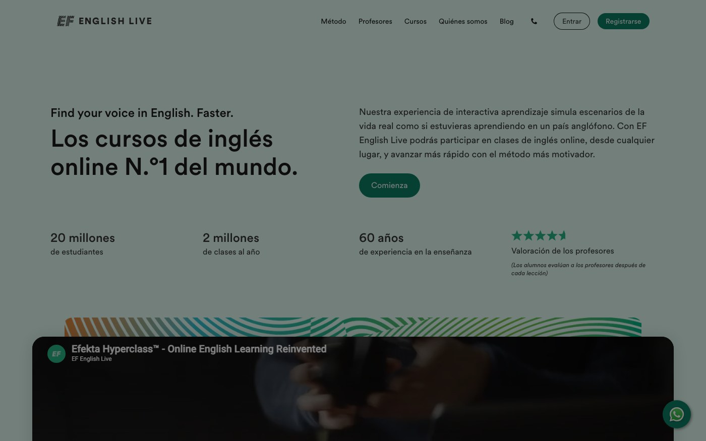 Captura limpia de la home oficial de EF English Live