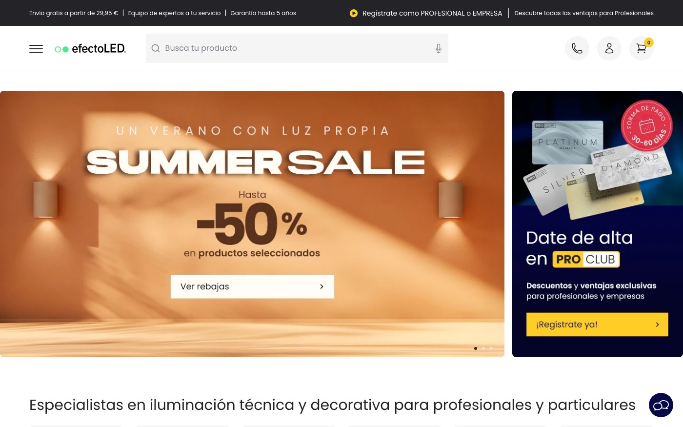 Captura limpia de la home oficial de efectoLED