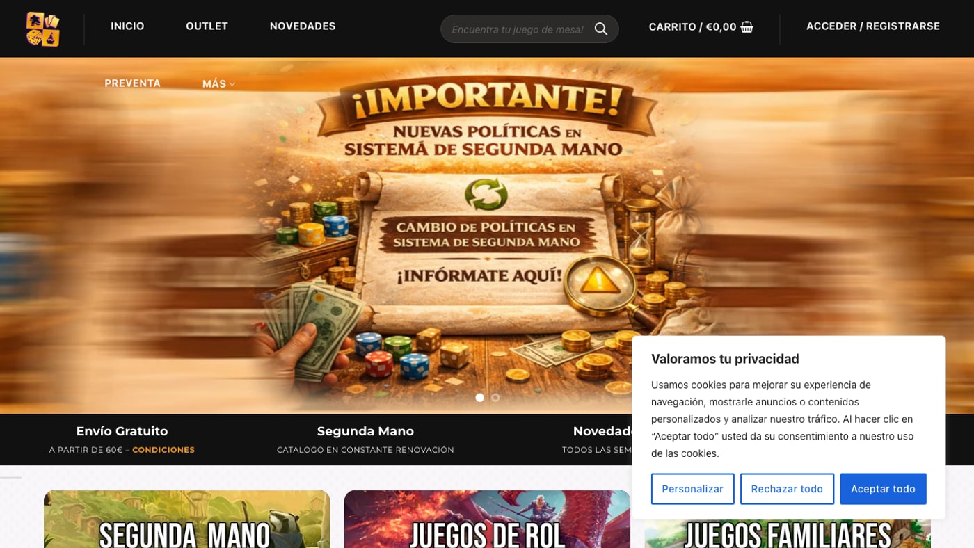 Captura de pantalla de la home de EGD Games