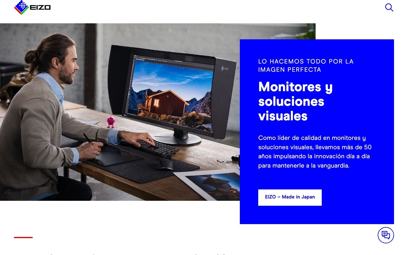 Captura limpia de la home oficial de EIZO
