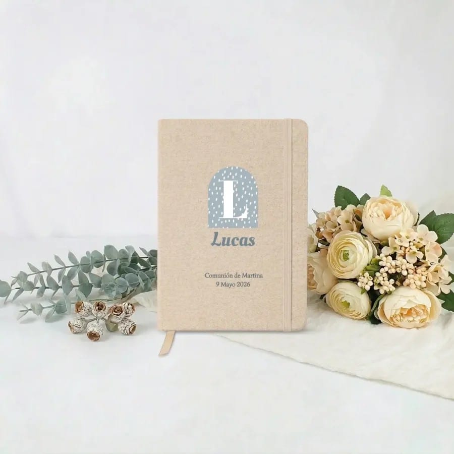 Libreta de algodón reciclado personalizada para invitados de Comunión