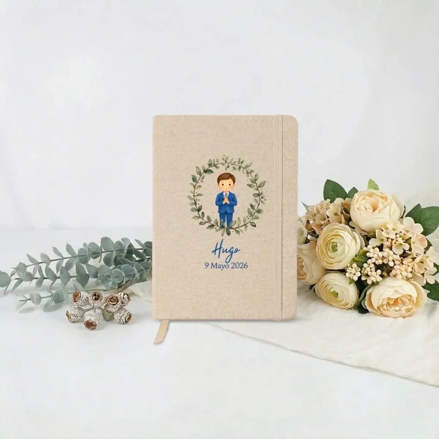 Libreta de algodón reciclado personalizada para Comunión de niño