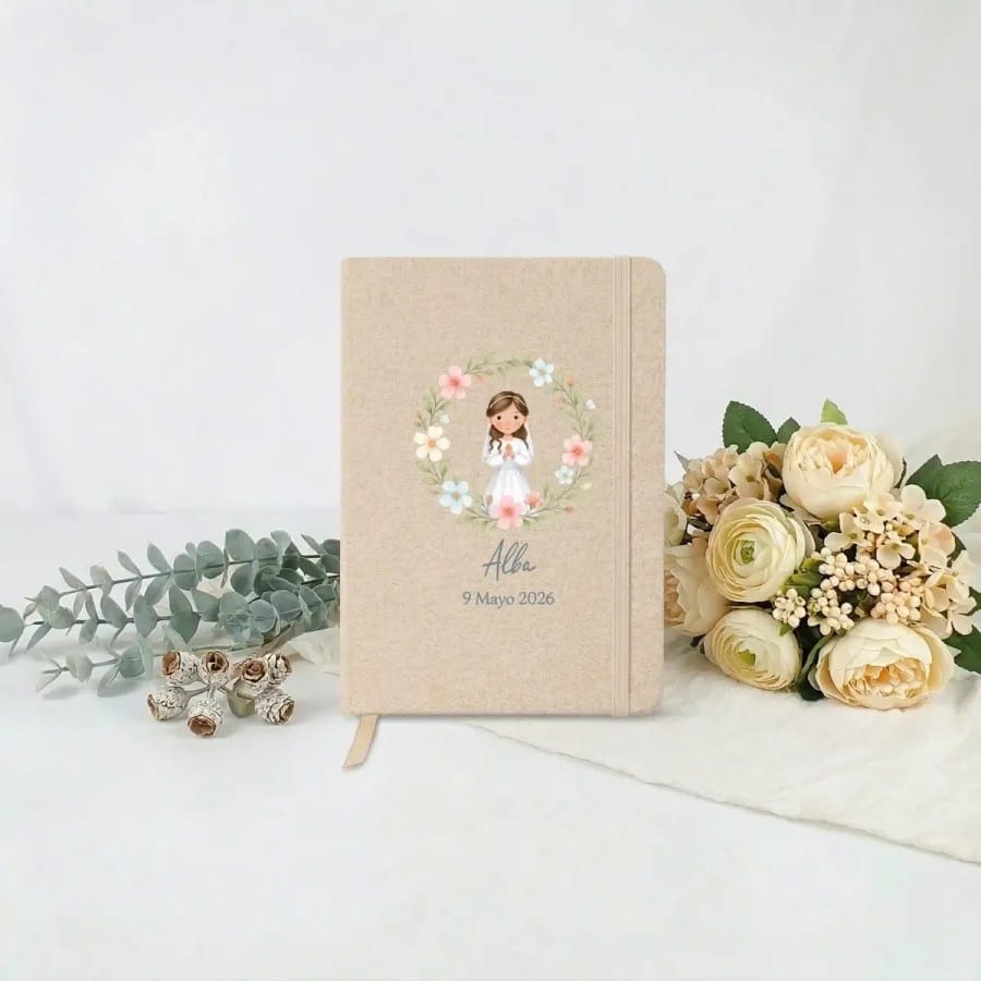 Libreta de algodón reciclado personalizada para Comunión de niña