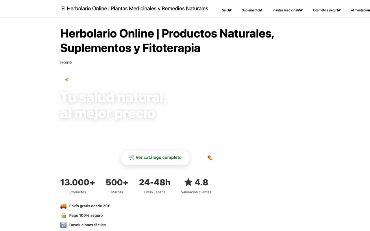 Captura limpia de la home oficial de El Herbolario Online