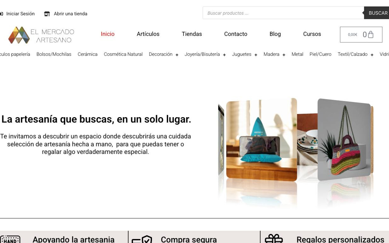 Captura de pantalla de la home de El Mercado Artesano