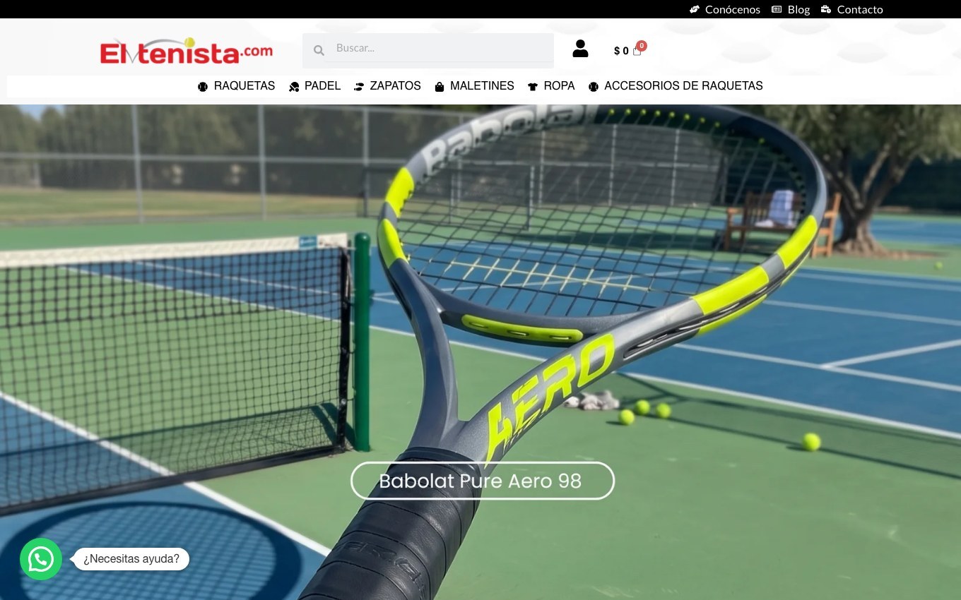 Captura de pantalla de la home de El Tenista