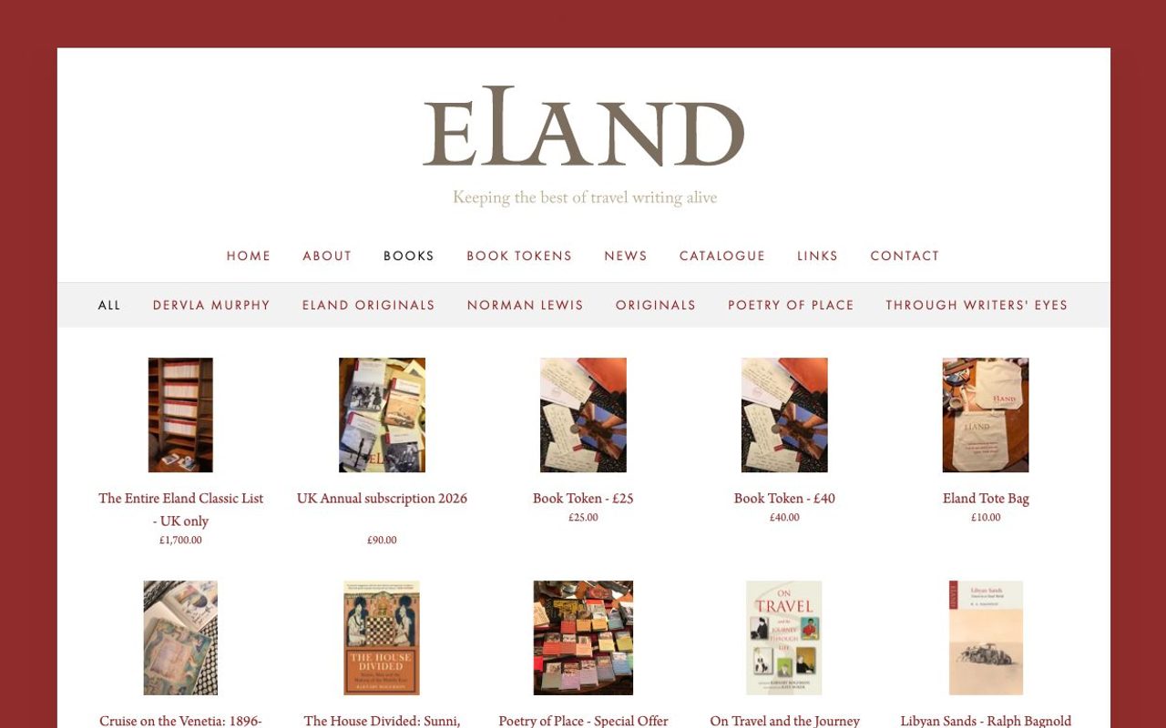 Captura de pantalla de la home de Eland Books
