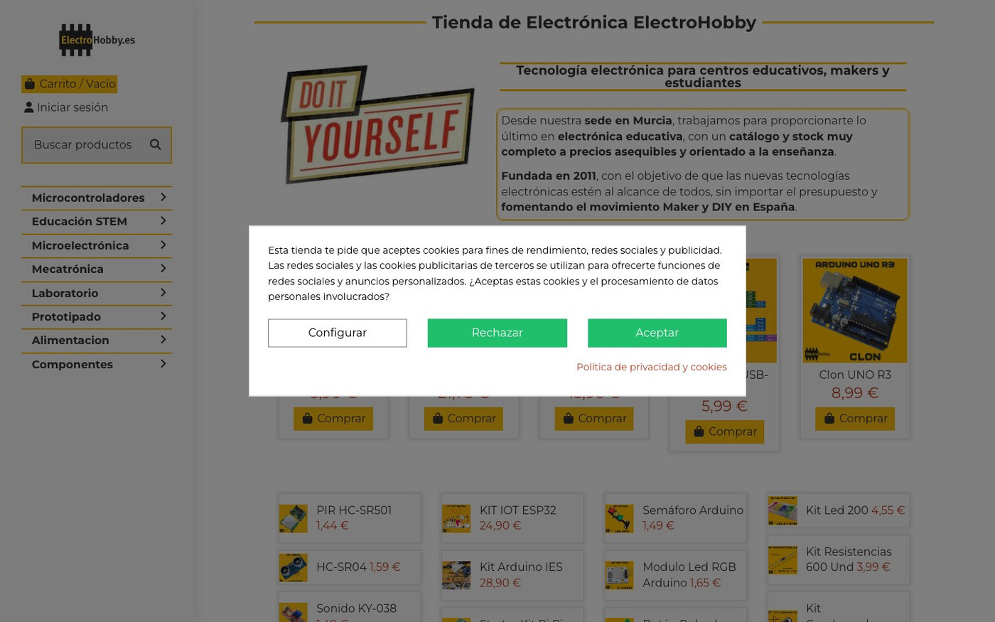 Captura limpia de la home oficial de ElectroHobby