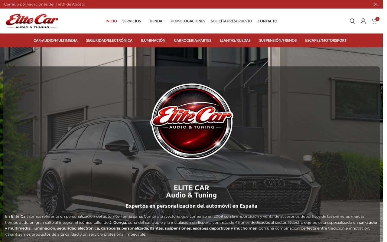 Captura de pantalla de la home de Elite Car