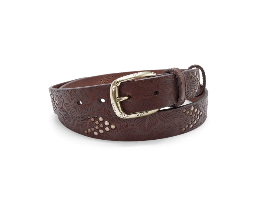 Dark Brown Narrow Dunaway Studded Dimpled Prong Belt