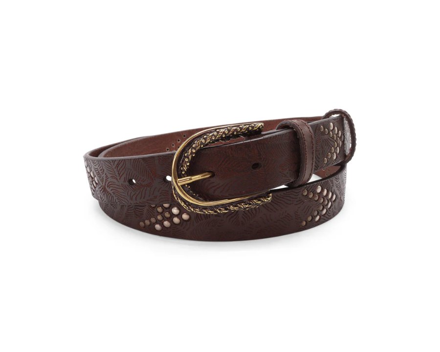 Dark Brown Narrow Dunaway Studded Twisted Prong Belt