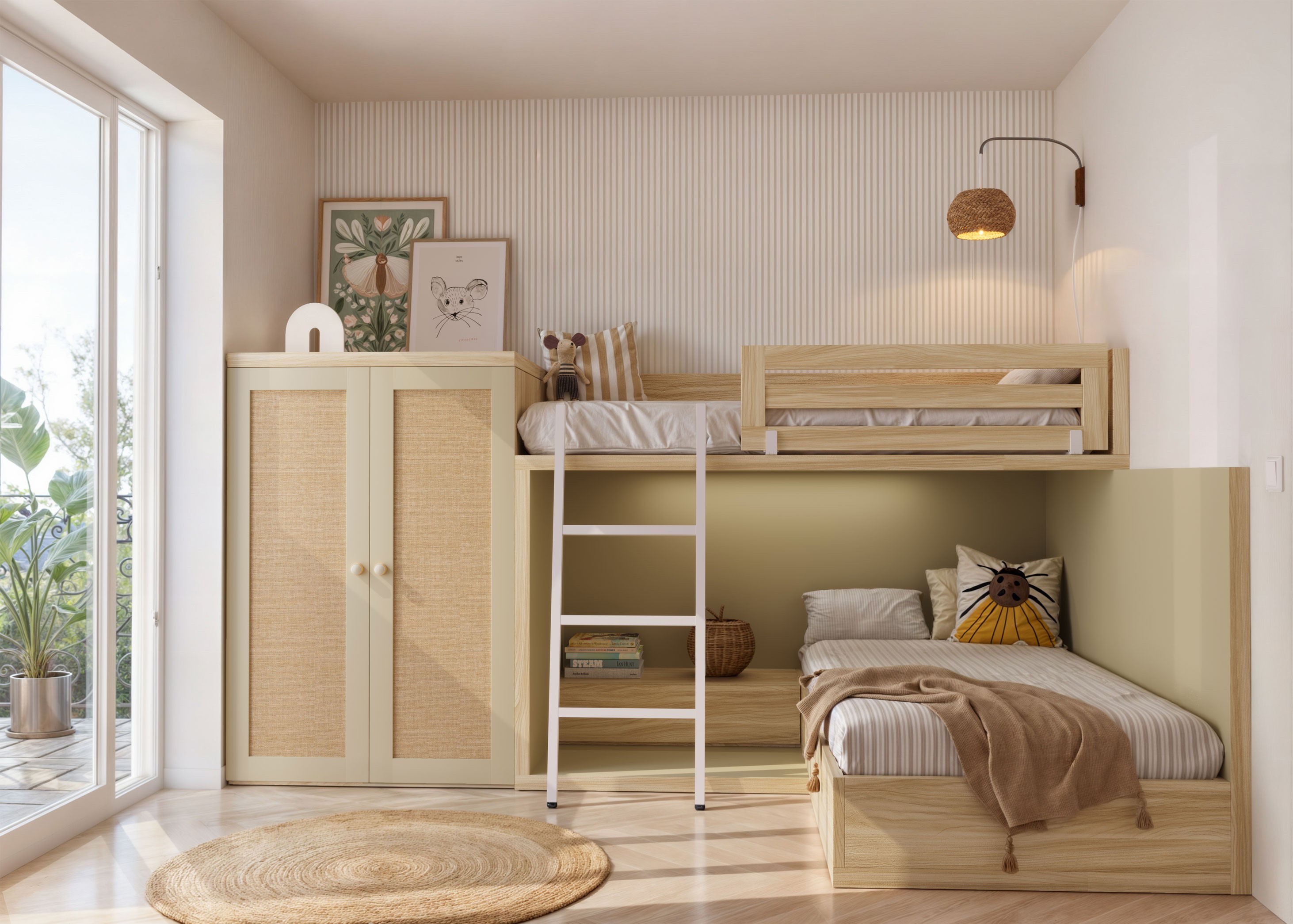 Habitación doble de litera con canapé
