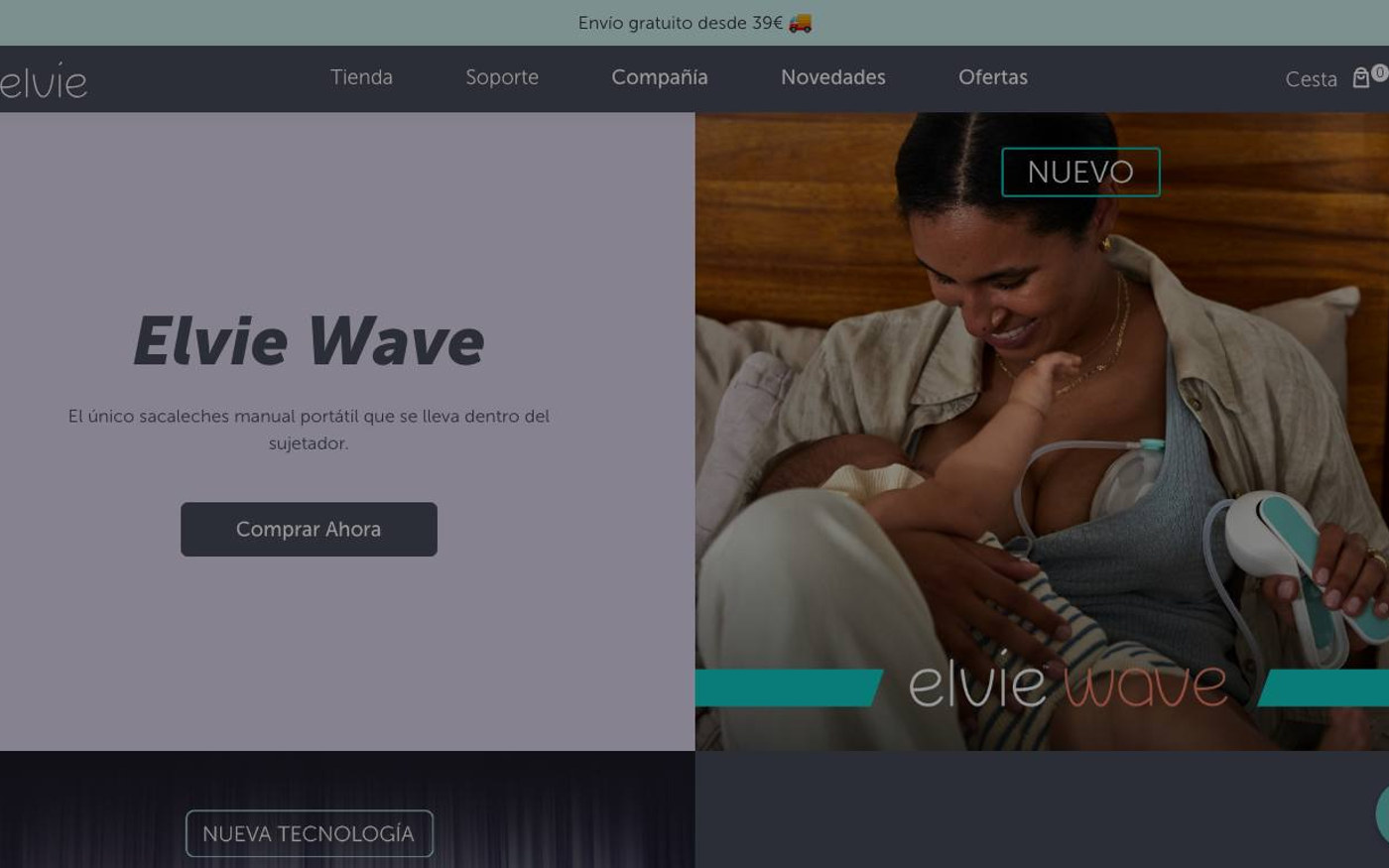 Captura de pantalla de la home de Elvie