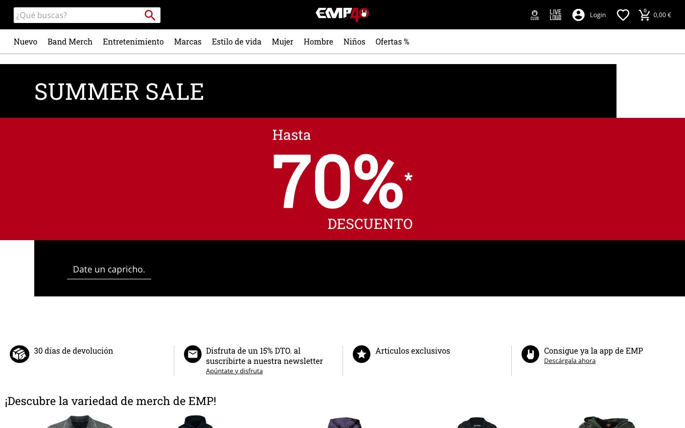 Captura de pantalla de la home de EMP