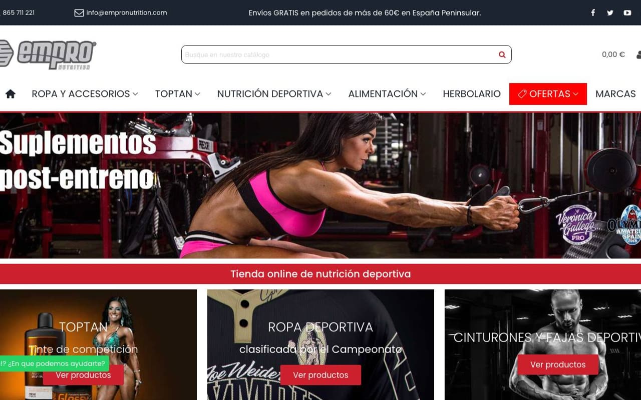 Captura de pantalla de la home de Empronutrition