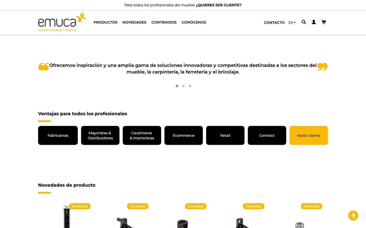 Captura limpia de la home oficial de Emuca