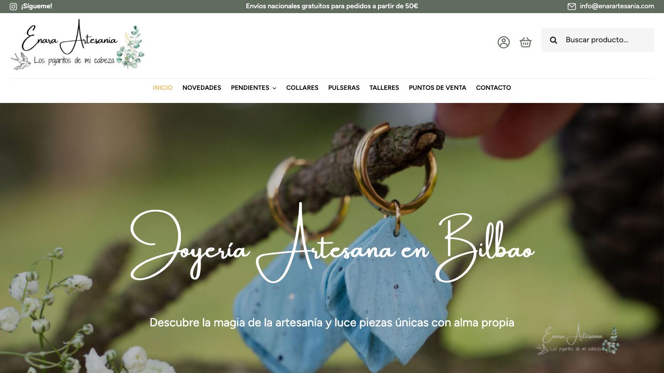 Captura real de la home de Enara Artesanía