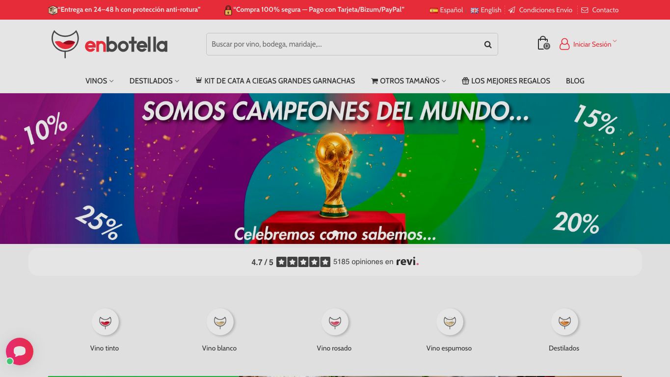 Captura limpia de la home de Enbotella