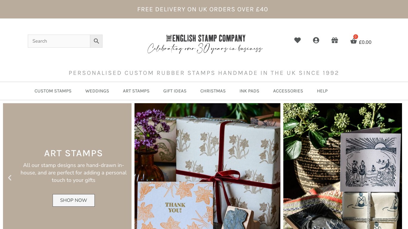 Captura de pantalla de la home de English Stamp Company