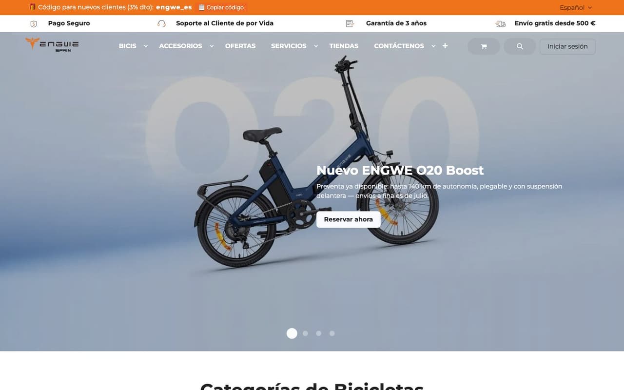 Captura de pantalla de la home de ENGWE España