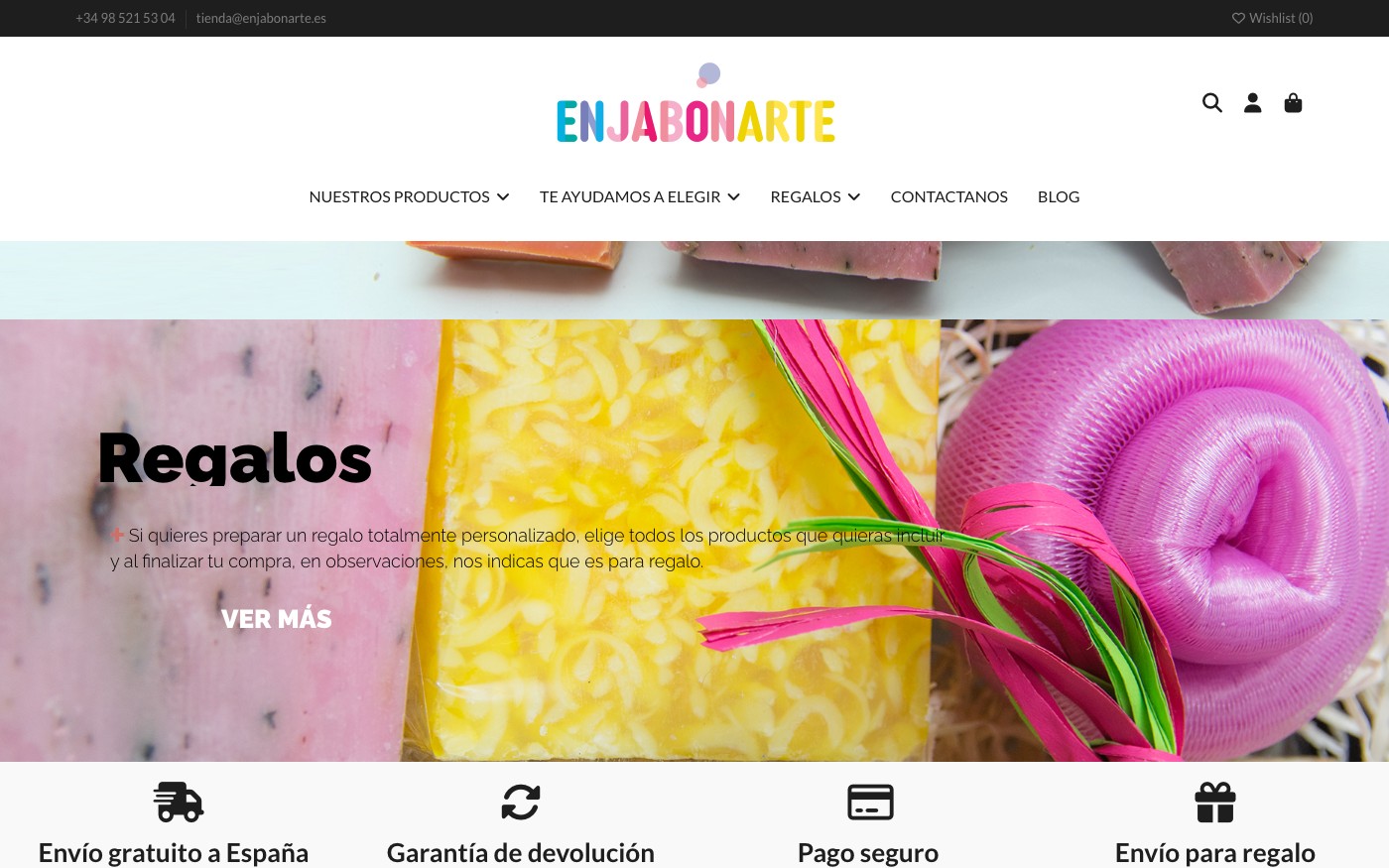 Captura de pantalla de la home de Enjabonarte