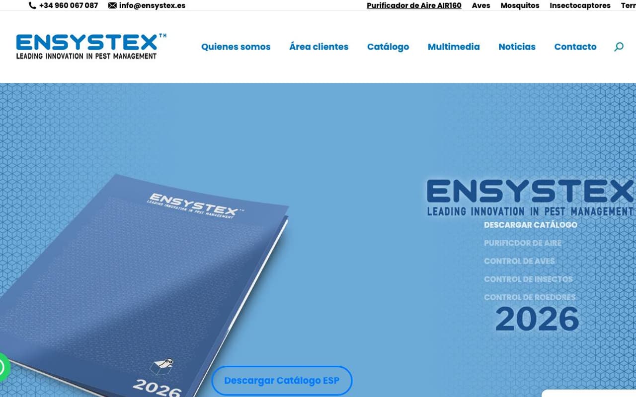 Captura de pantalla de la home de Ensystex