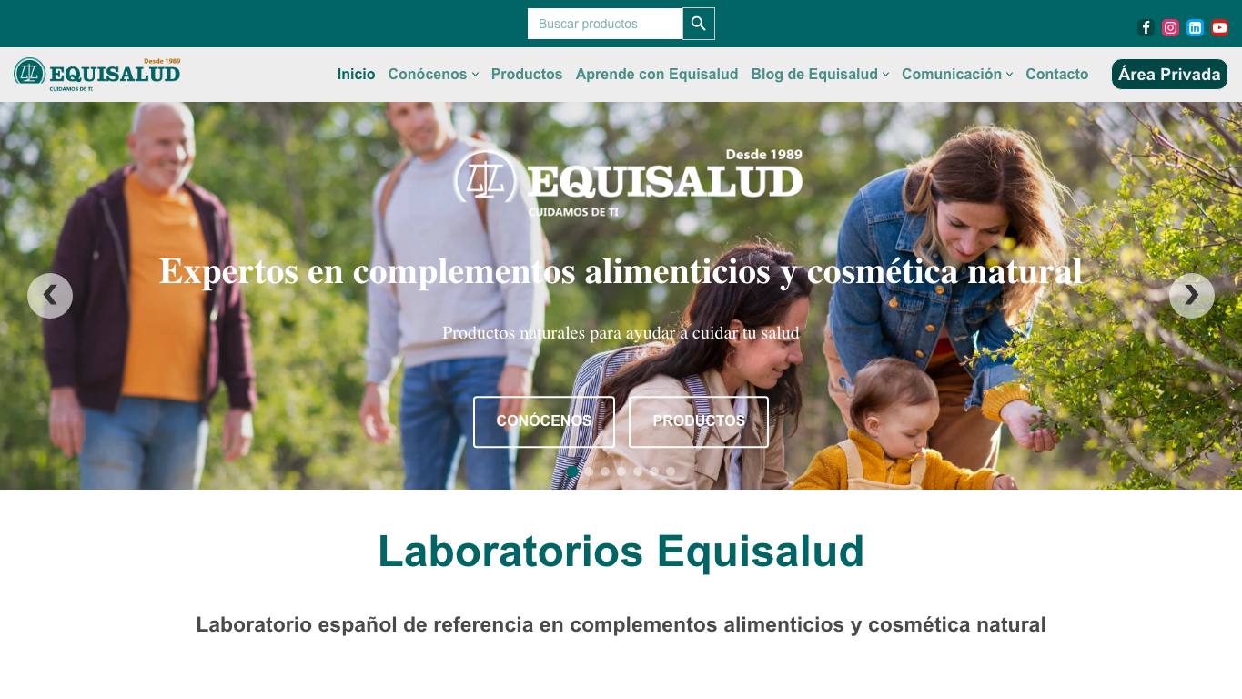 Captura de pantalla de la home de Equisalud