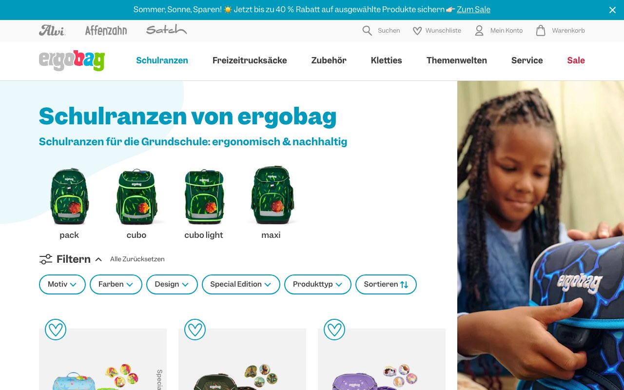 Captura de pantalla de la home de ergobag
