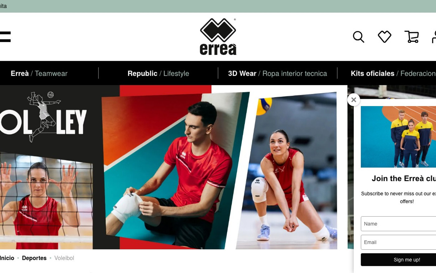 Captura de pantalla de la home de Errea