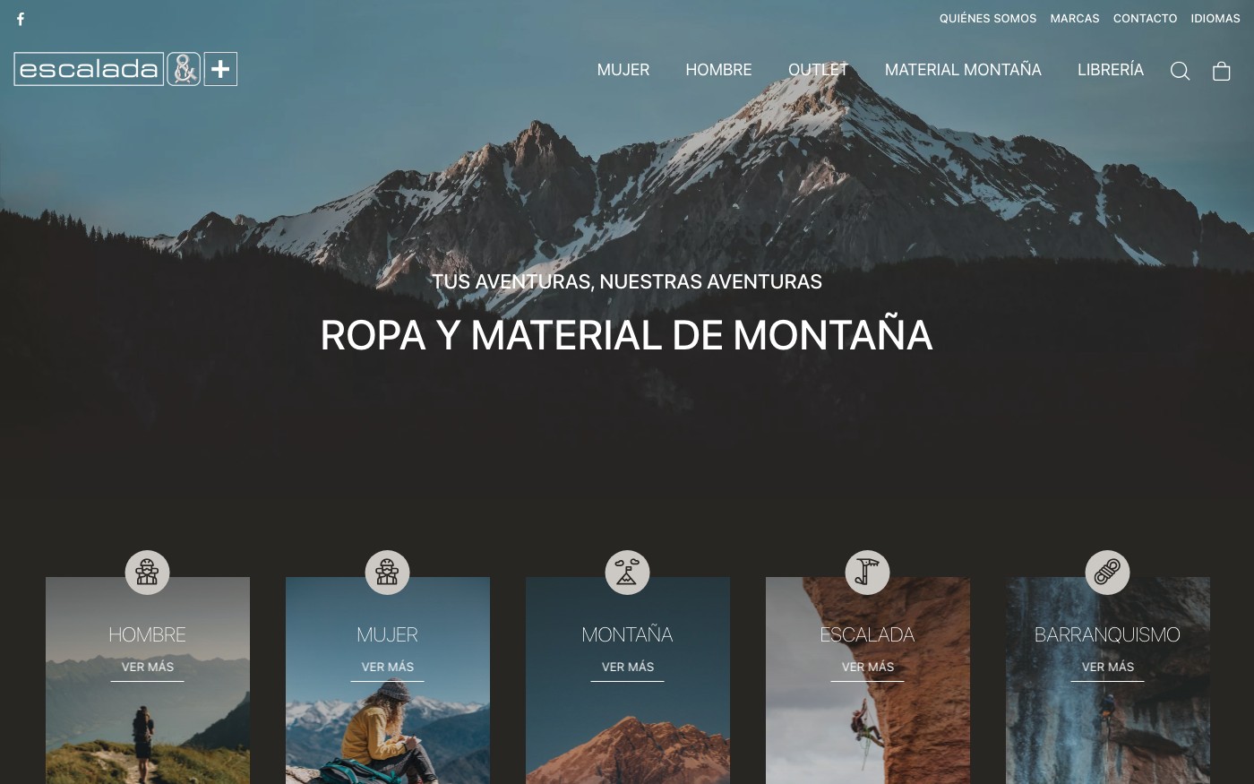 Captura limpia de la home oficial de Escalada y Más