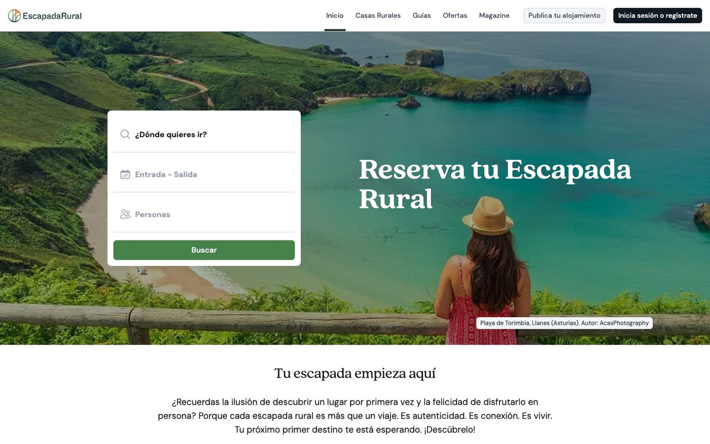 Captura limpia de la home oficial de EscapadaRural