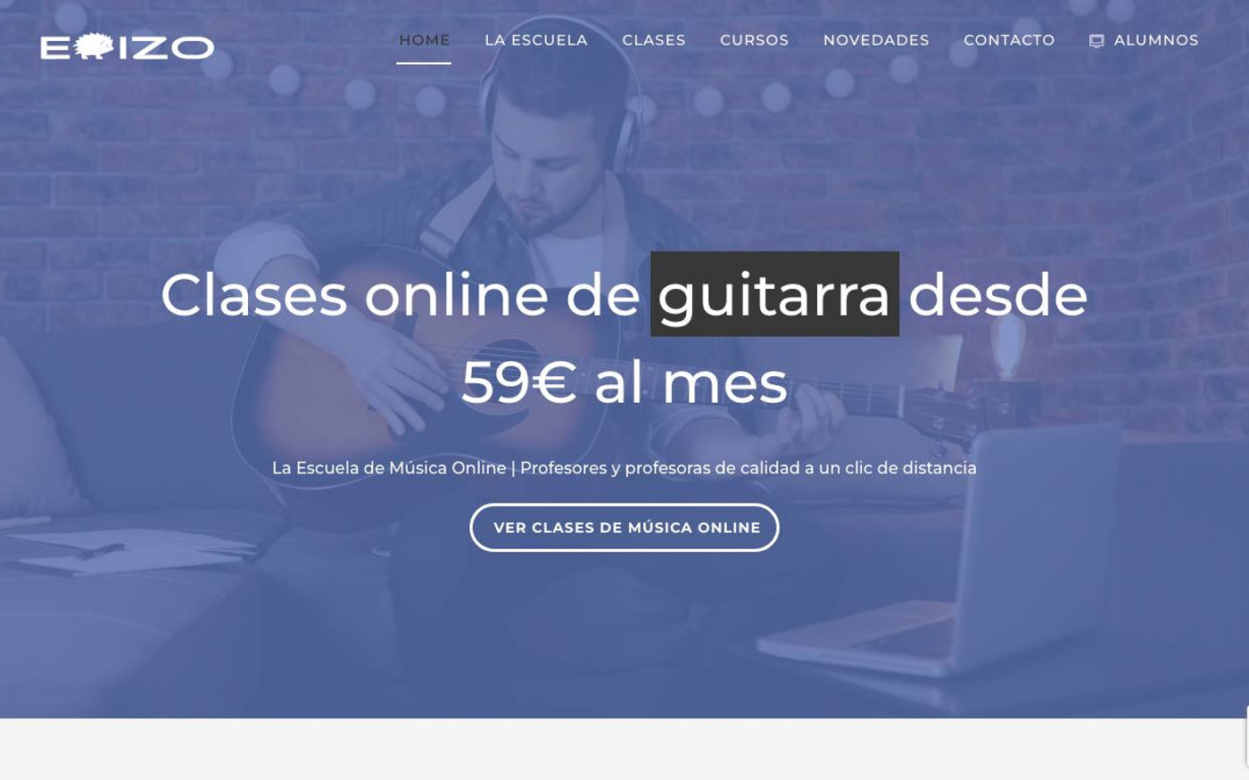 Captura de pantalla de la home de Escuela de Música Erizo