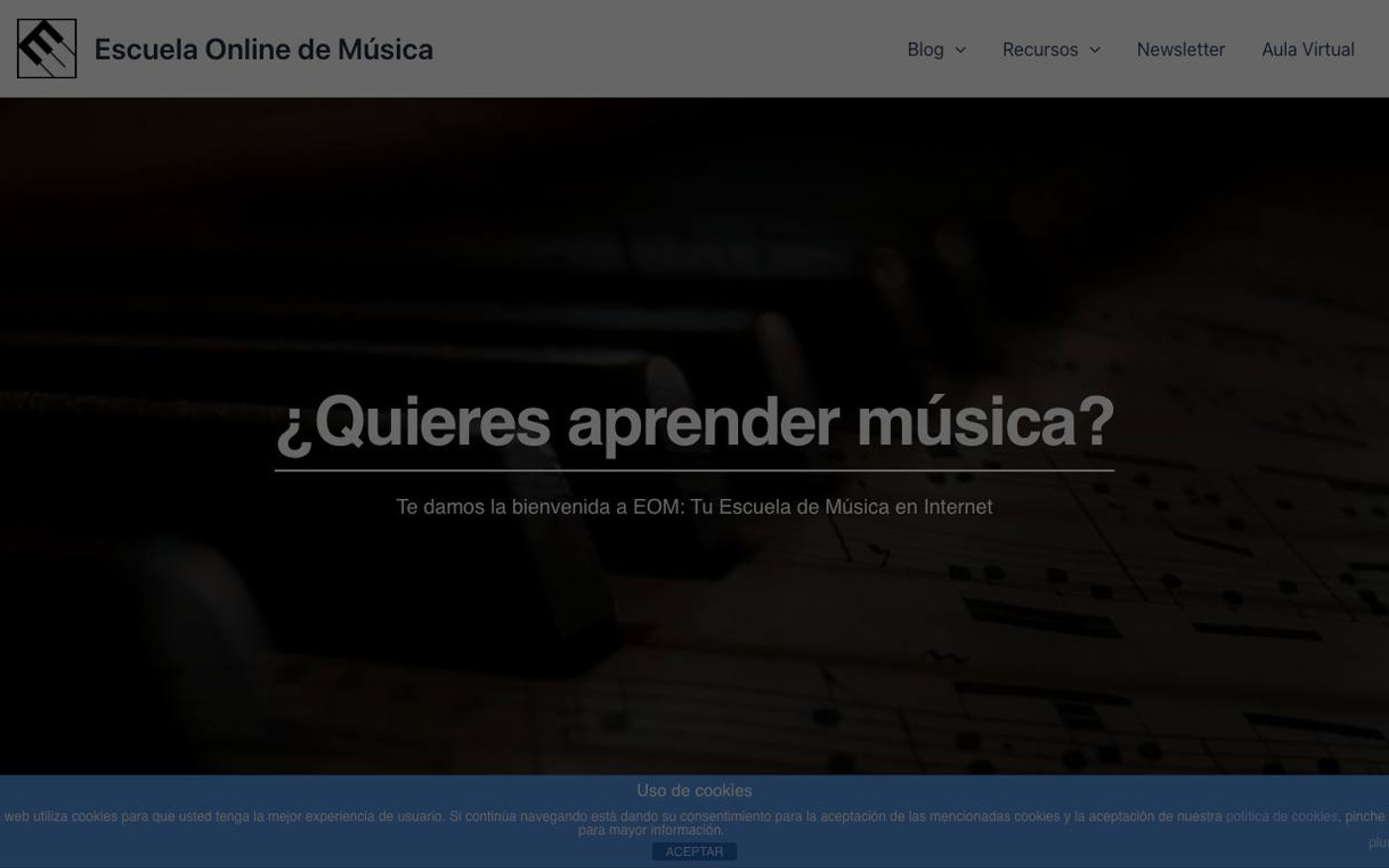 Captura de pantalla de la home de Escuela Online de Música