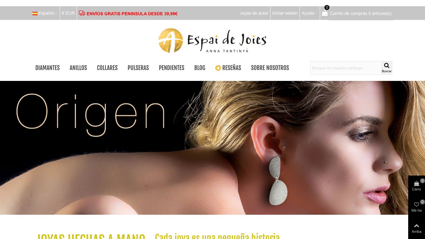 Captura real de la home de Espai de Joies