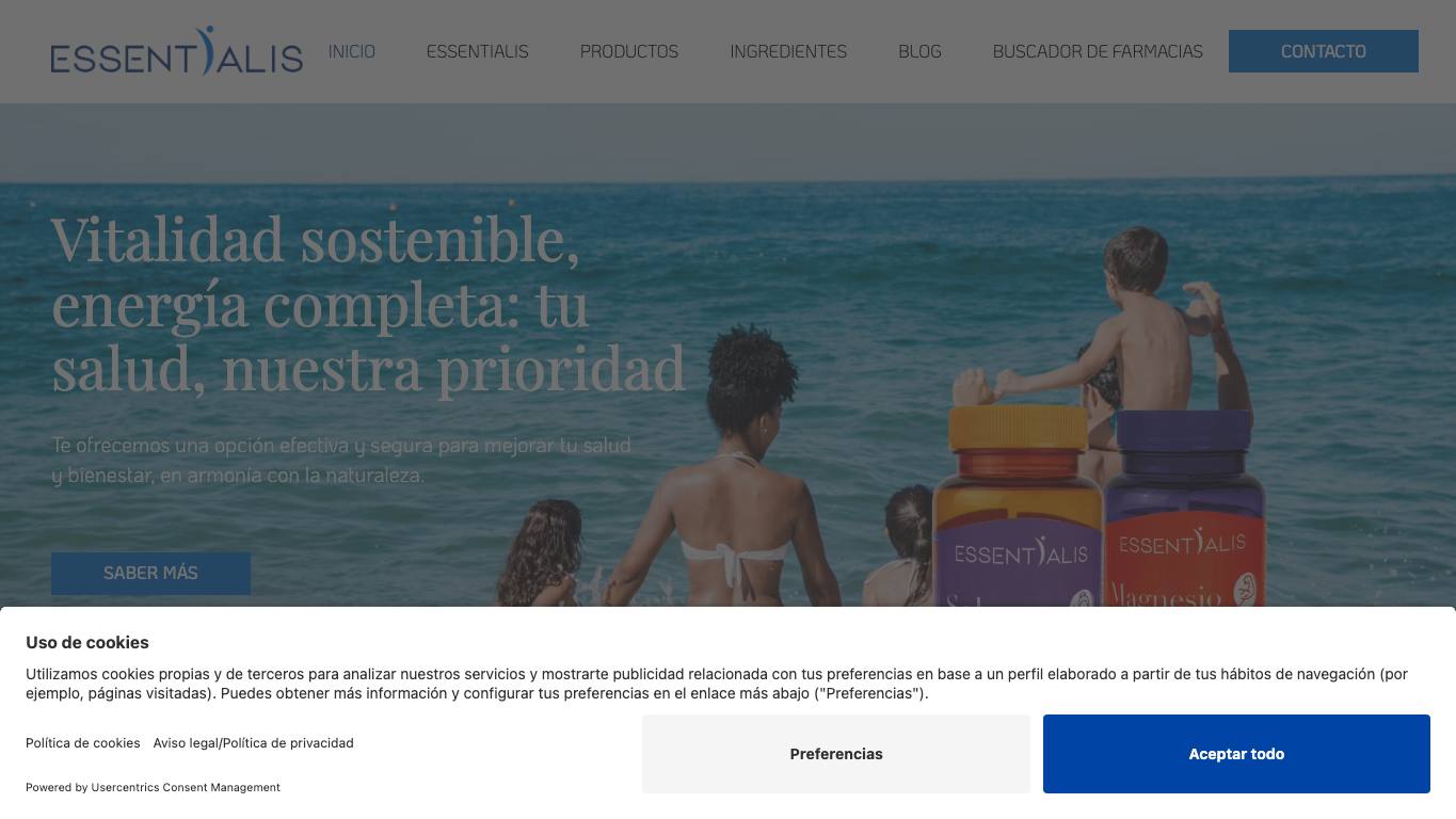 Captura de pantalla de la home de Essentialis
