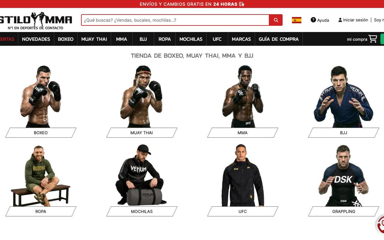 Captura de pantalla de la home de Estilo MMA