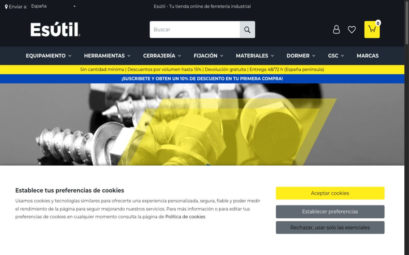 Captura limpia de la home oficial de Esútil