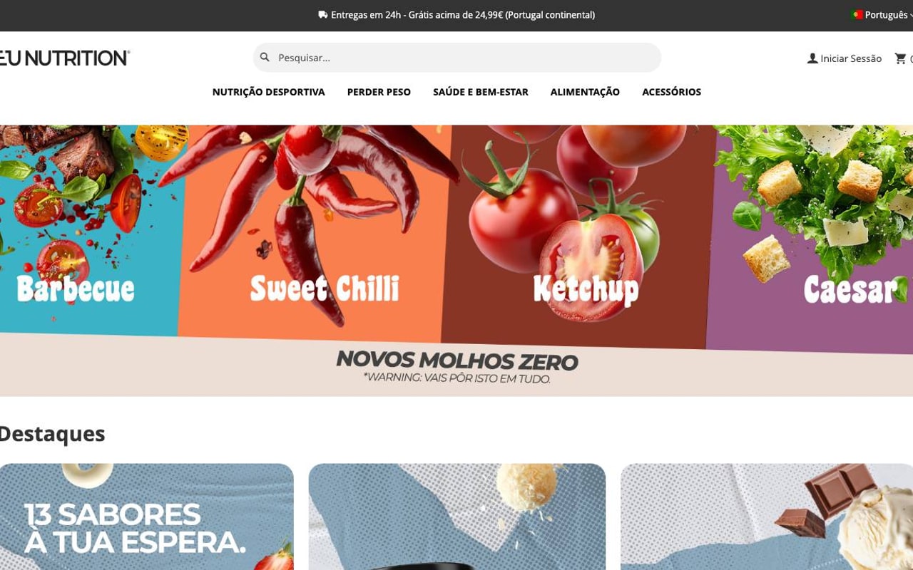 Captura de pantalla de la home de EU Nutrition